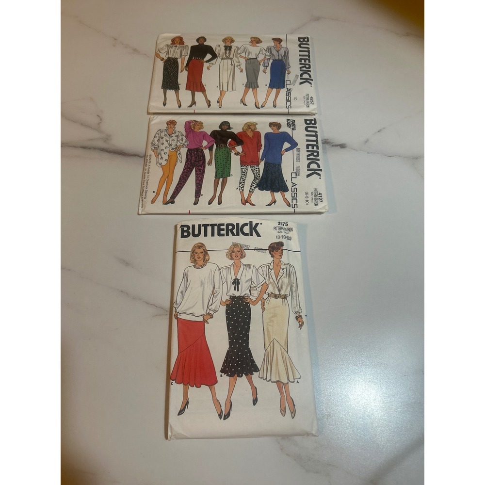 Lot of 3 Vintage Butterick Sewing Patterns 80s Skirts Pants 3975 4127 4253  6-12
